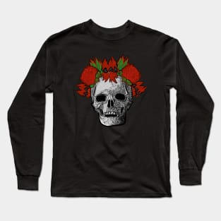 Native Australian Flower Crown on Skull - Sturt Desert Pea with Banksia Flowers - CreateArtHistory Long Sleeve T-Shirt